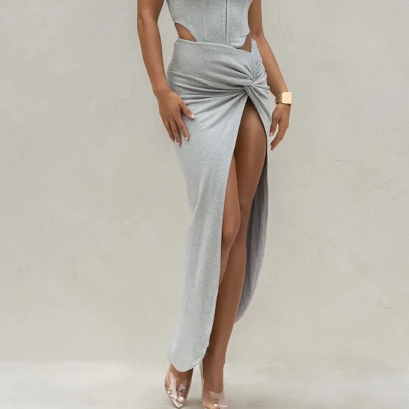 🆕JLUXLABEL GREY TAKE YOU THERE MAXI SKIRT SIZE: SMALL NWT - Picture 9 of 16
